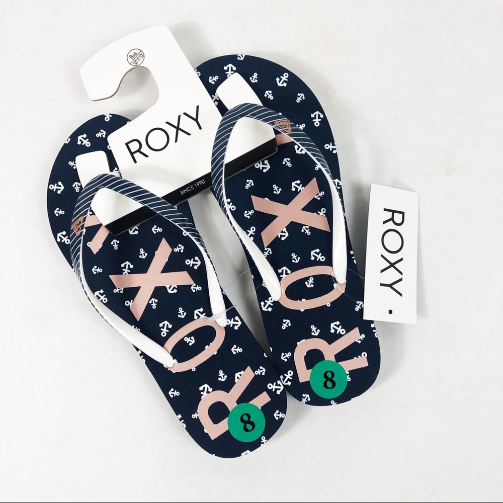 NWT Roxy Simba Love V Nautical Anchor Flip Flop Sandals | Navy | Size